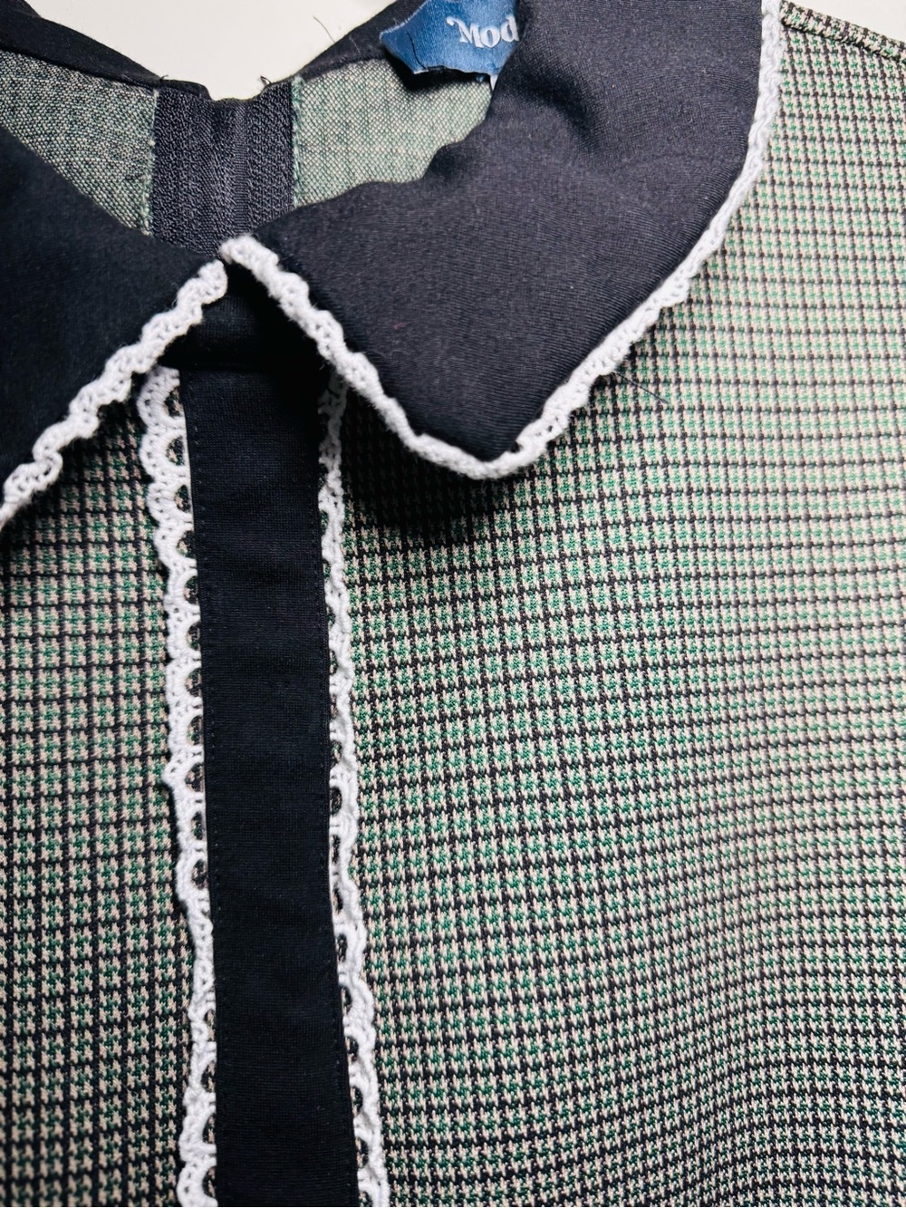 ModCloth Xl Retro Mod Scholar Houndstooth Collared Puff Sleeve Dress - Picture 4 of 12